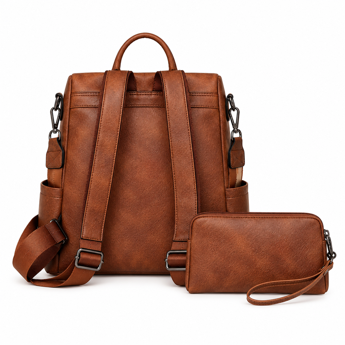 Brown Leopard Accent Backpack Pouch Set
