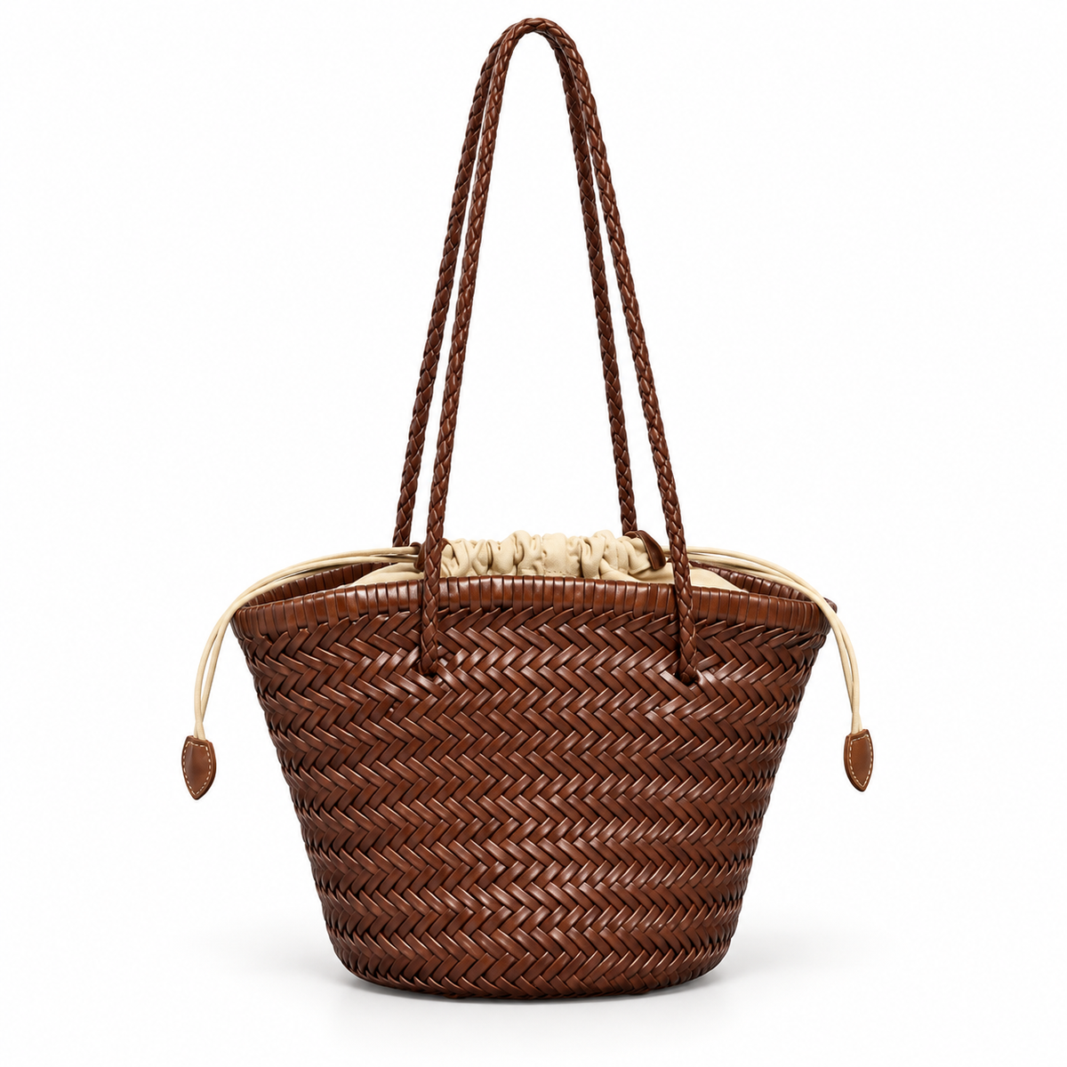 Coffee Woven Tote With Braided Straps