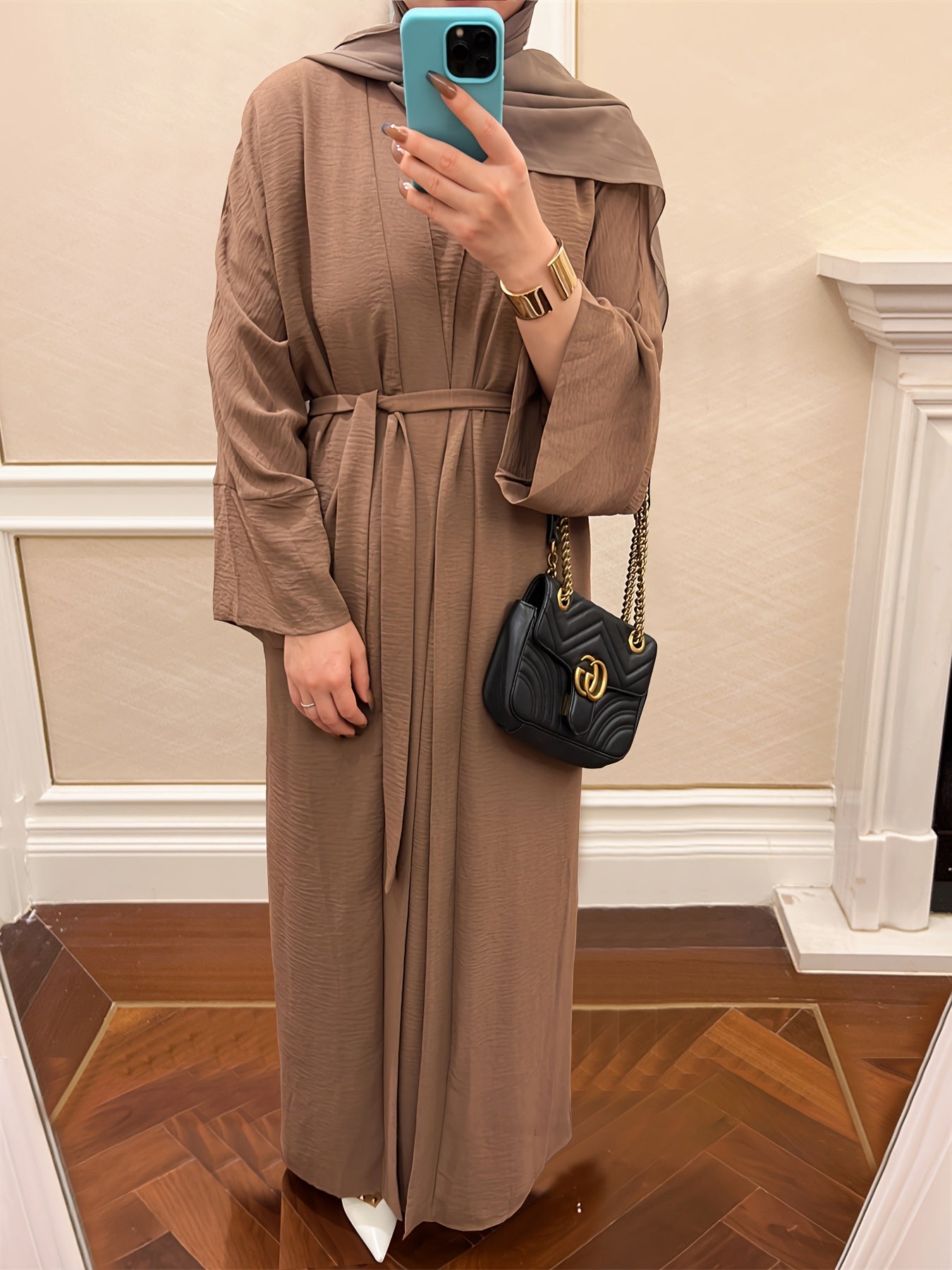 Muslim Lady 2pcs Arabic Abaya Set Eid Abaya Inner+open Abaya With Pocket