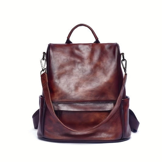 Women's Retro Vintage Genuine Leather Backpack Large Capacity Bookbag Convertible Handbag Ladies Crossbody Shoulder Bag