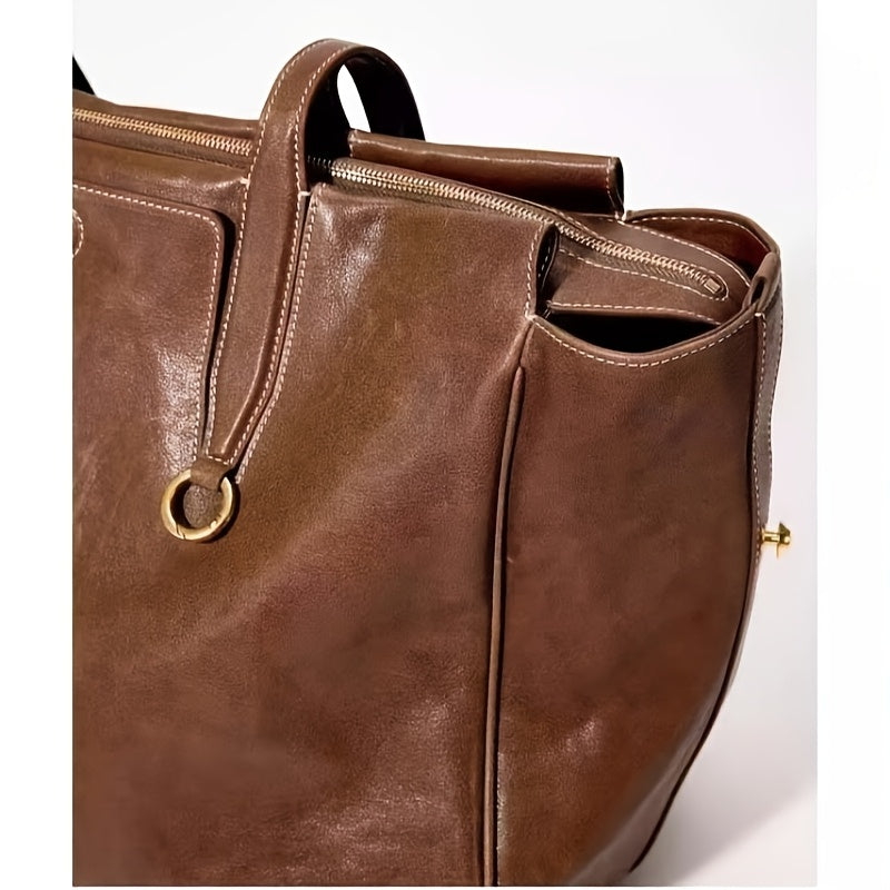Genuine Leather Tote Bag for Women - Premium Cowhide Shoulder Handbag