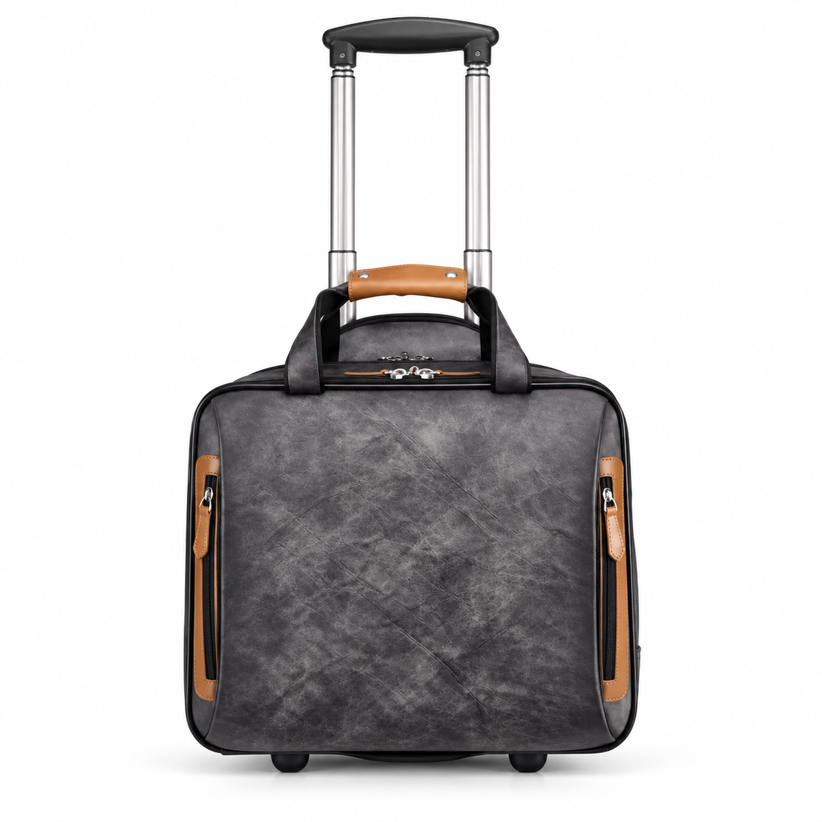 Charcoal Leather Business Trolley Bag