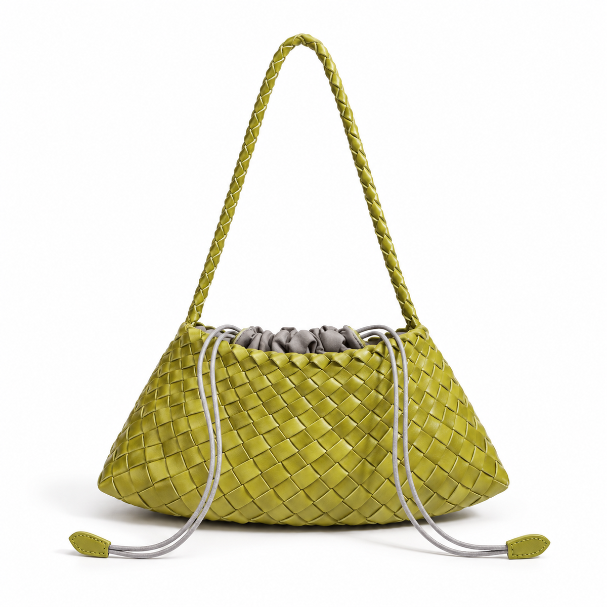 Olive Green Woven Drawstring Shoulder Bag