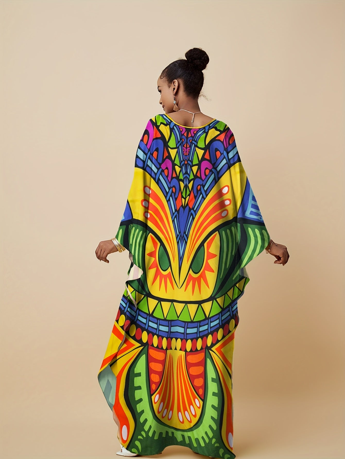 1pc Plus Size Viscose Abaya for Women - Casual Long Sleeve H-Shaped Turkish Robe with Butterfly Pattern, Slit Detail, and No Belt - Perfect for Outings and Autumn Season