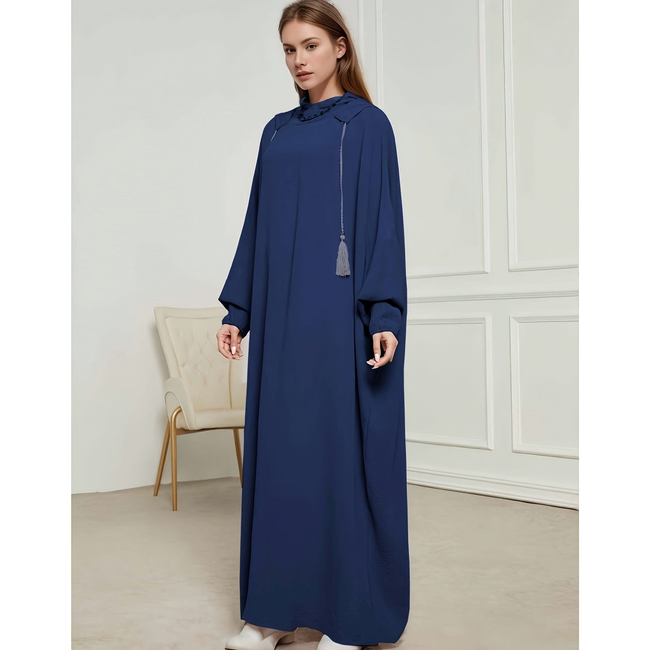 Elegant Solid Brown Crinkle Polyester Jibab Abaya with Hood - Breathable Loose Fit Women's Casual Hijab Dress for Outdoor Wear, Comfortable Wear | Flowing Garment | Smooth Texture