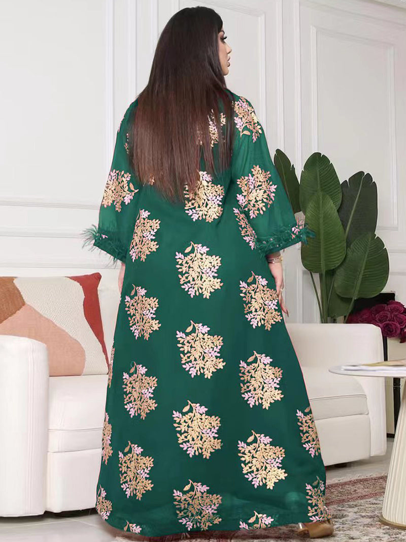 2025 Spring-Summer Round neck Printing Embroidery Regular sleeve Kaftan
