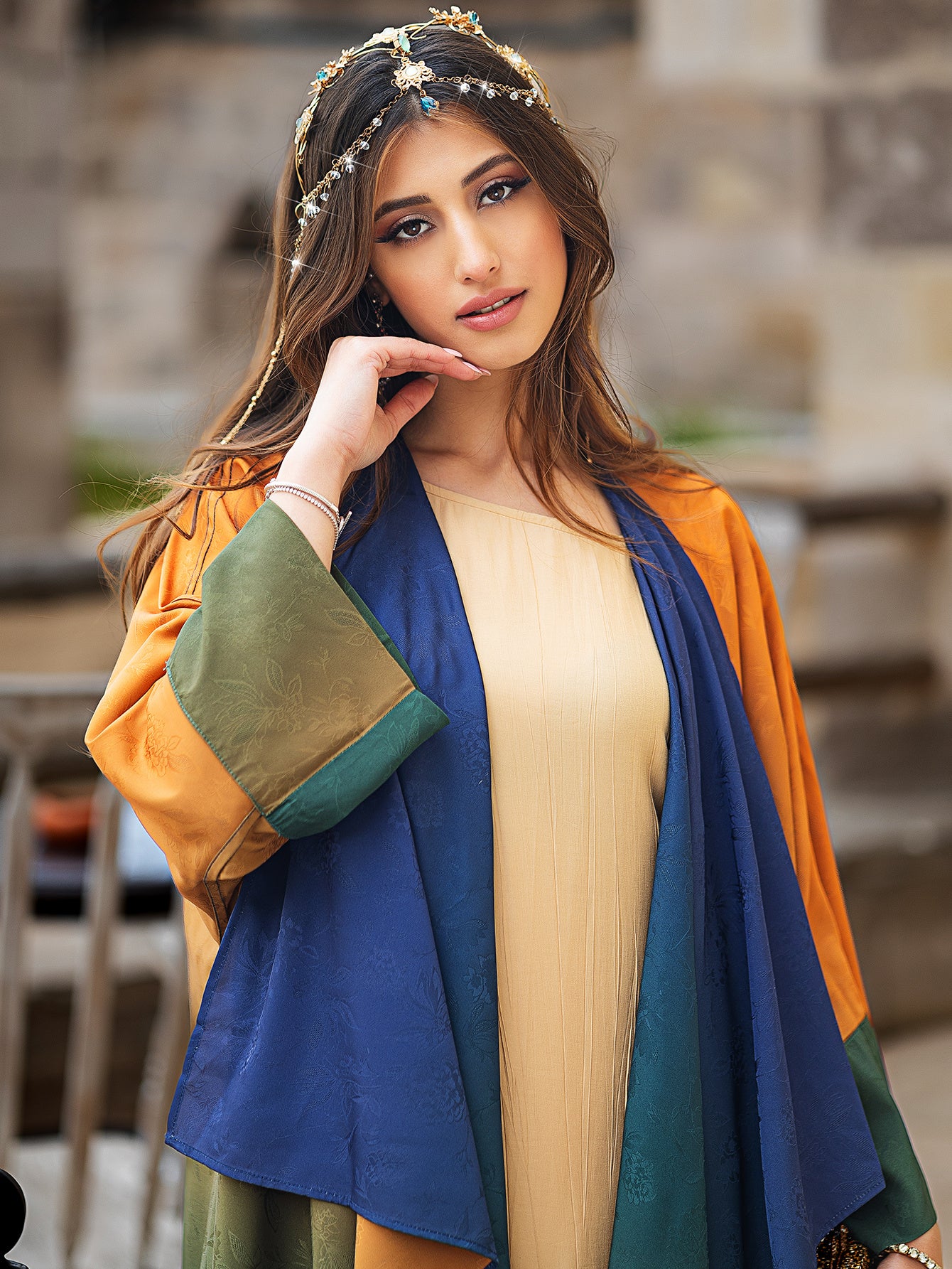 Elegant Turkish Kaftan Abaya - Sparkling Rhinestone Arabian Gown with Long Sleeves, Floor-Length Hand Wash Only Traditional Party Wear for Women, Cultural Attire, No Stretch Fabric