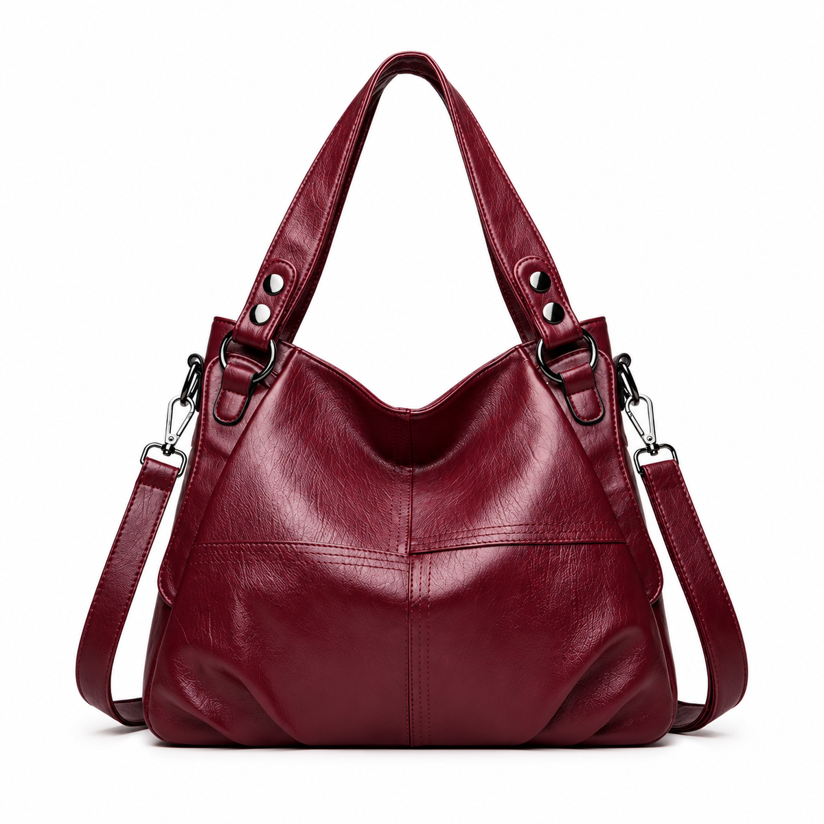 Burgundy Studded Hobo Bag With Strap