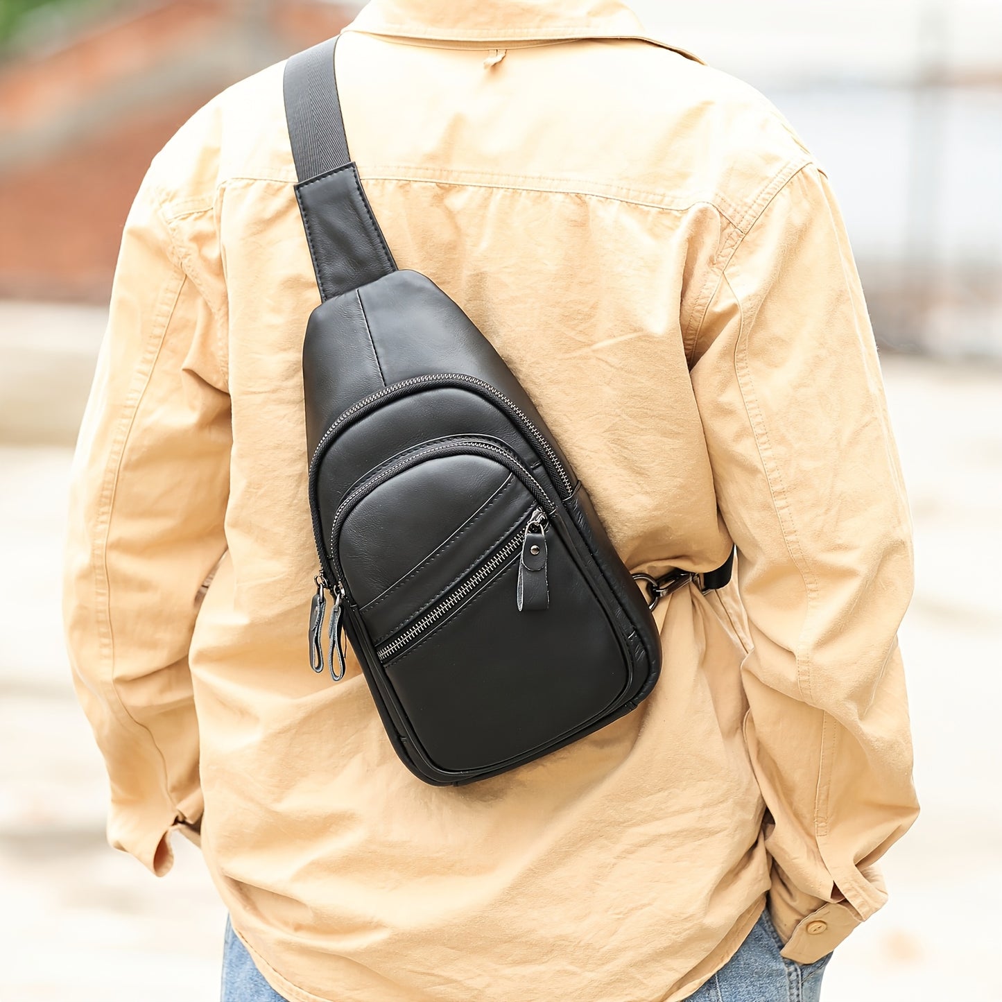 Genuine Leather Men Crossbody Bag, Daily Commute Sling Messenger Bags, Large Capacity Shoulder Bags For 7.9inch Tabelt