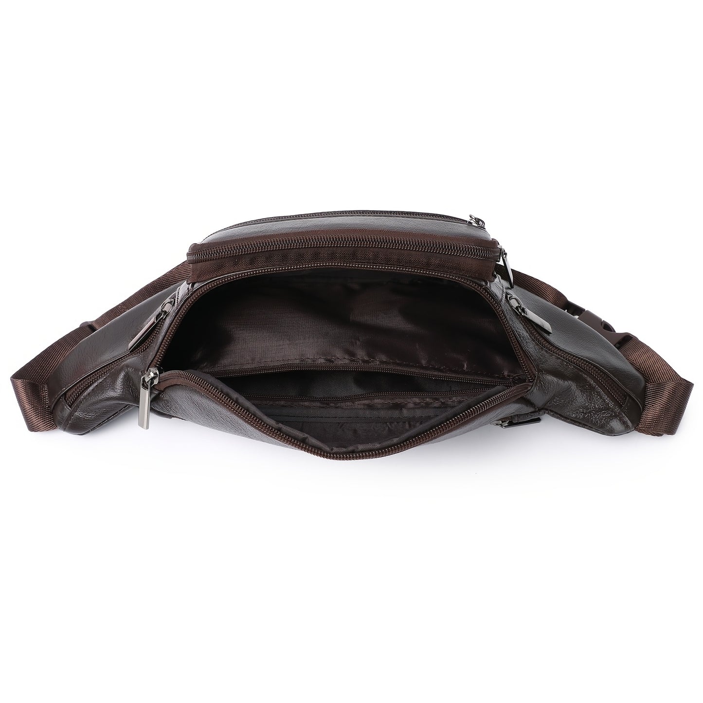 Men's Genuine Leather Belt Bag, Casual Top Layer Cowhide Fanny Pack, Black, with Adjustable 35.43inch Strap, Crossbody