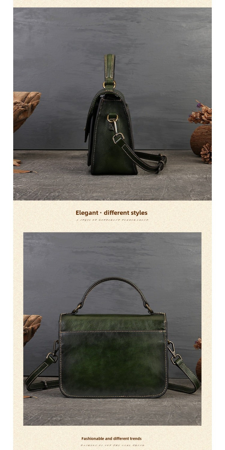 Women's Genuine Leather Retro Messenger Bag - Adjustable Crossbody & Shoulder Strap, Snap Closure, Durable Oil-Edged Trim