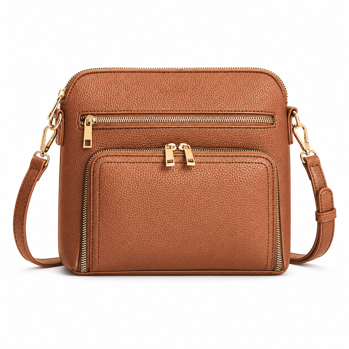 Classic Cognac Brown Textured Crossbody Bag