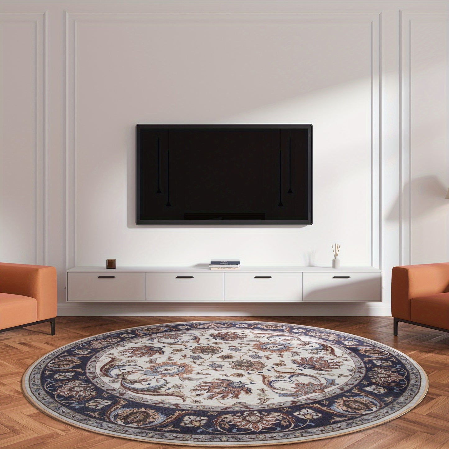 Retro imitation cashwool round Carpet is super soft and machine washable, Rugs suitable for home decoration, living room, bedroom, office