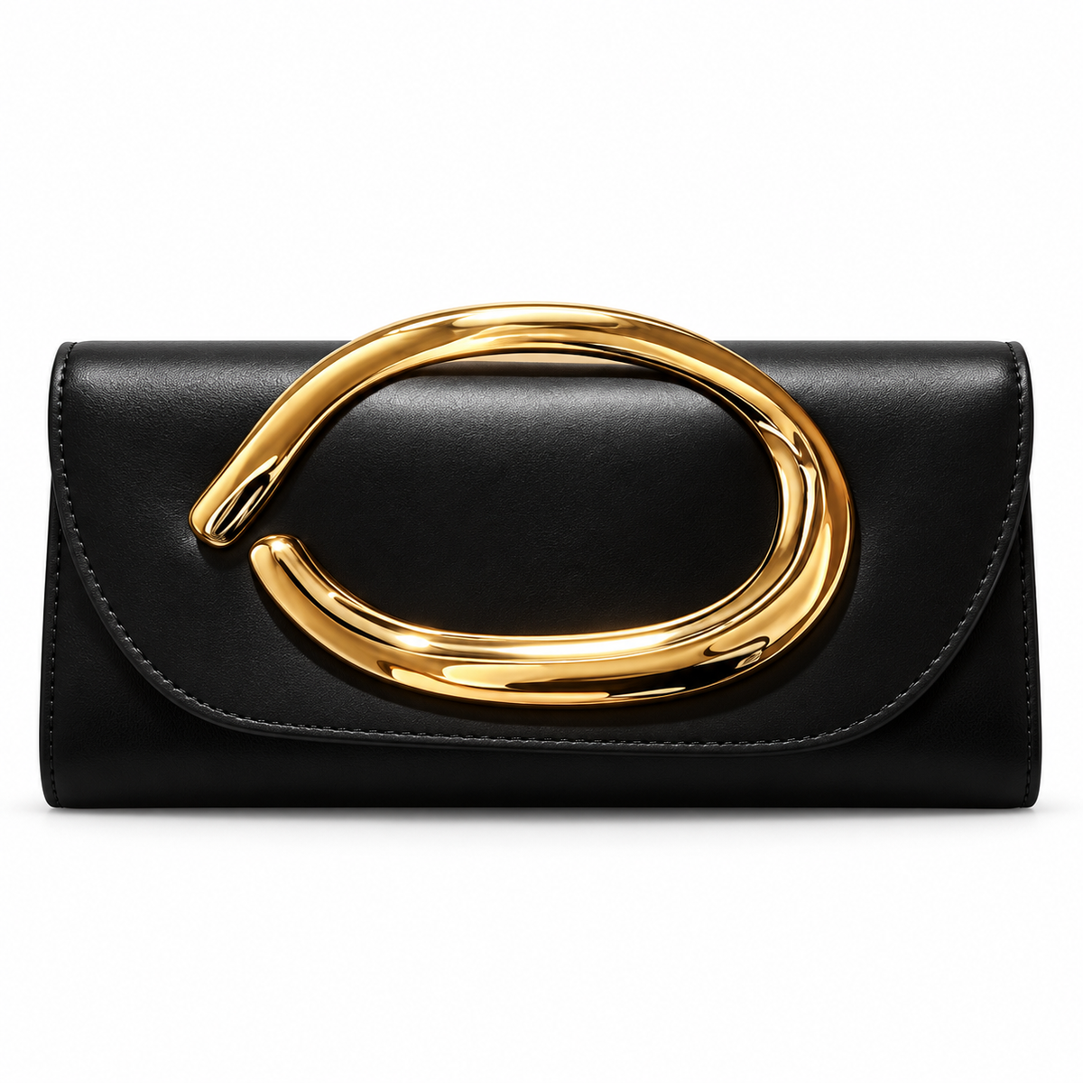 Black Evening Clutch With Gold Accent
