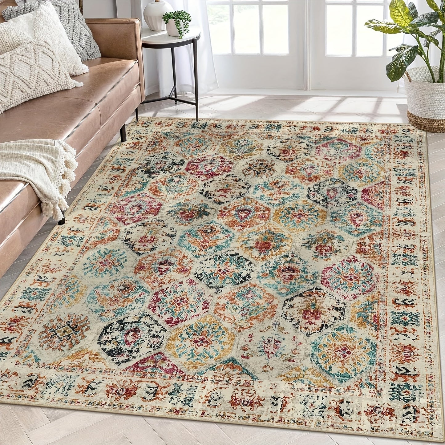 Washable Small Kitchen Rugs, Non Slip Indoor Entry Rug Front Door Mat, Moroccan Trellis Soft Rubber Backing Printed Throw Carpet For Bathroom Entryway Bedside
