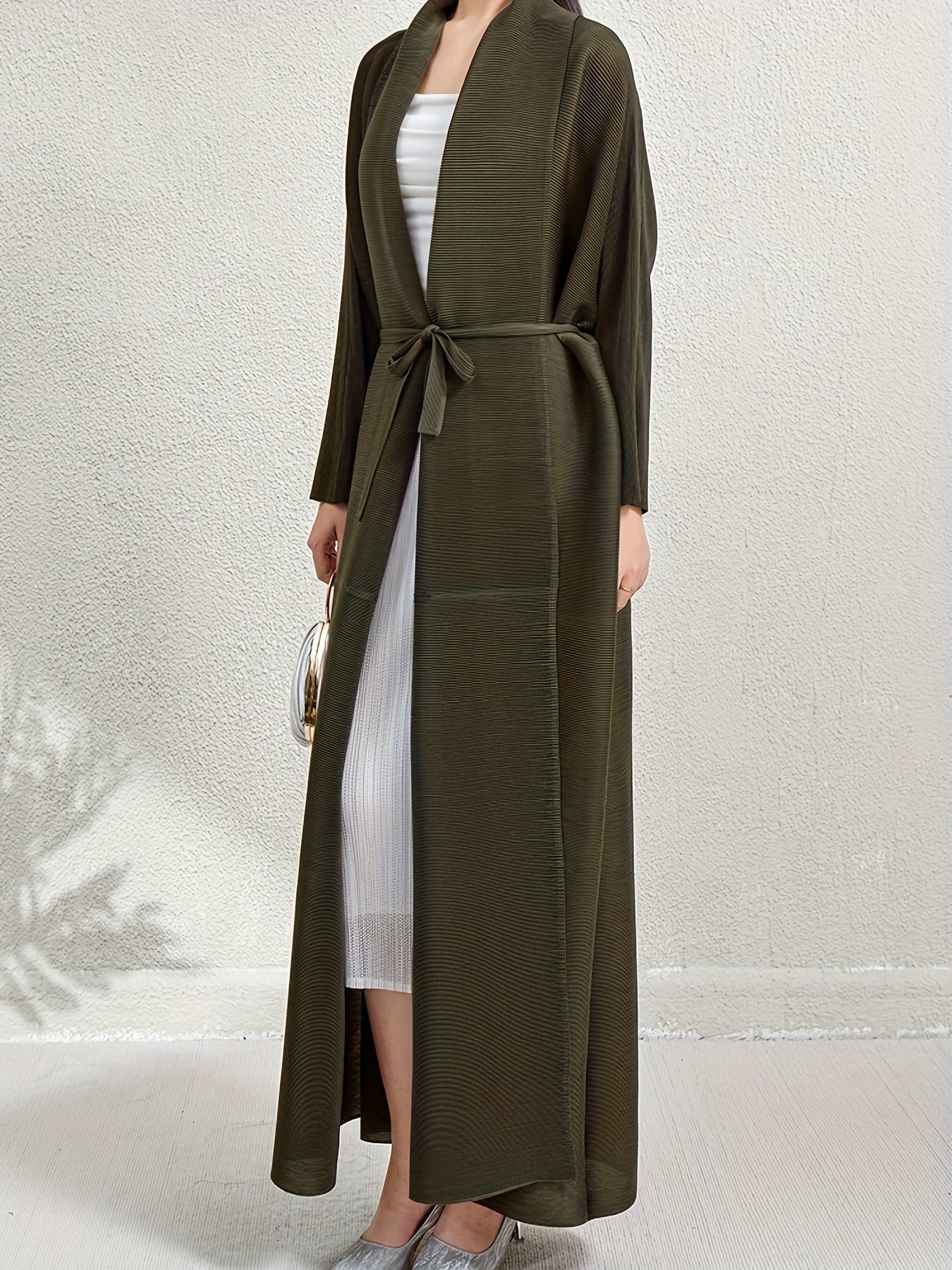 Elegant Women's Loose-Fit Long Sleeve Emirati Abaya with Turn- Collar - Brown, High-Stretch Fabric, Full-Length Pants, Perfect for Spring & Fall, Muslim Dress, Muslim Dress | Loose Fit Abaya