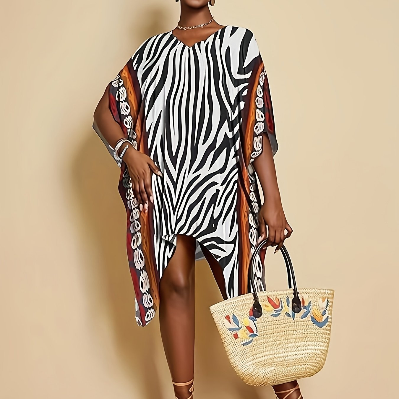 Short Kaftan Dresses For Women 2025 Swimsuit Cover Up Summer V Neck Kaftan Beach Dress Loungewear