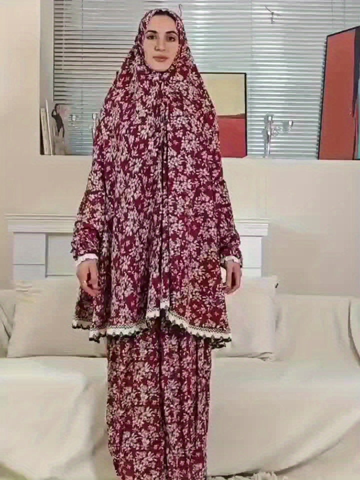 Middle Eastern Women'S Hooded Prayer Robe Two-Piece Set Jilbaab