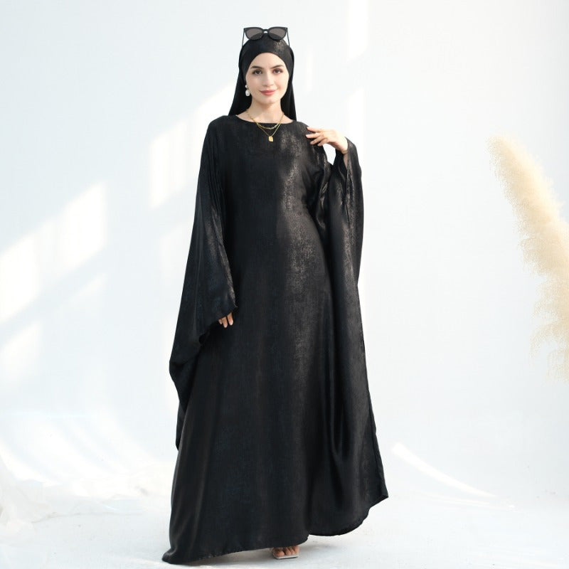 Elegant Turkish Abaya Dress - Spliced Dubai Style, Long Sleeve, Floor-Length, Polyester, Green, Blue, Black, White, Beige, Brown, with Golden Accents, Perfect for Formal Events, Formal Attire