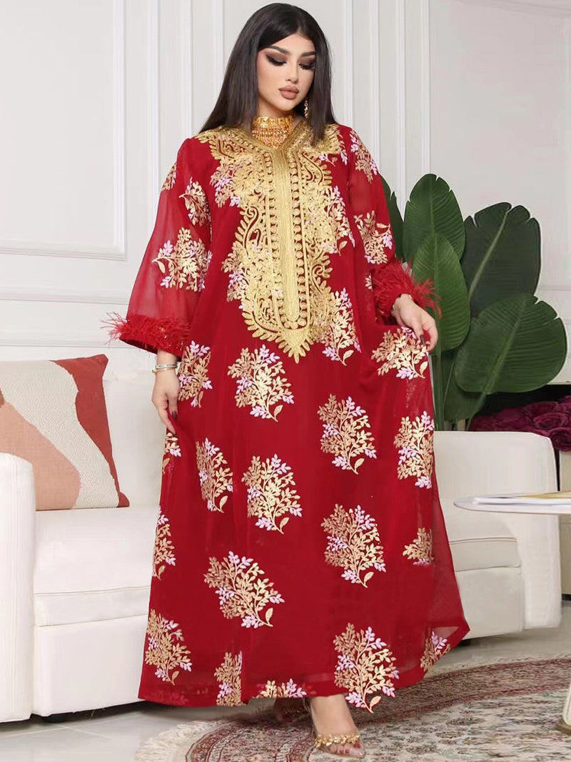 2025 Spring-Summer Round neck Printing Embroidery Regular sleeve Kaftan