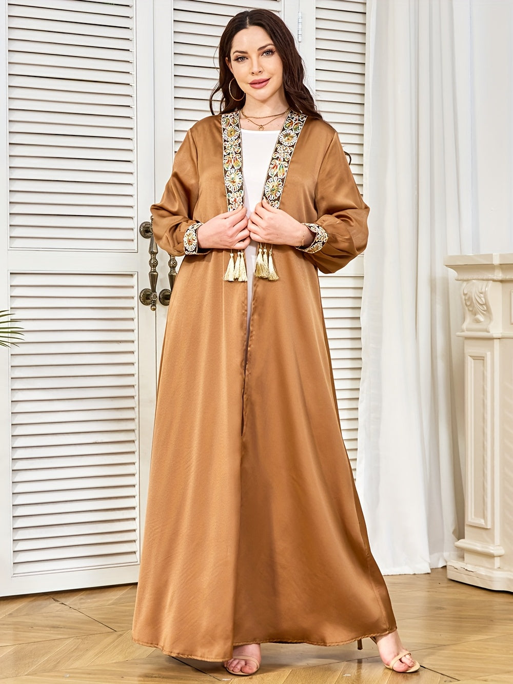 Middle East Dubai New Evening Dress Muslim Women's Open Front Tassel Pendant Abaya Two-Piece Set
