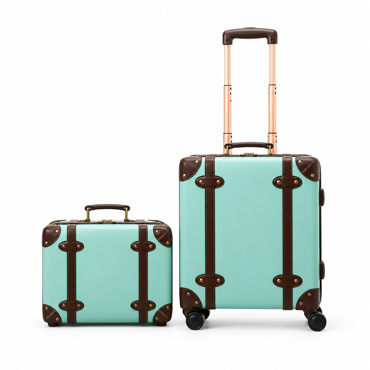 Mint Green Leather Trolley Luggage Set