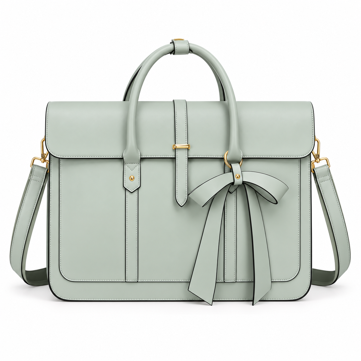Sage Green Bow Leather Laptop Bag