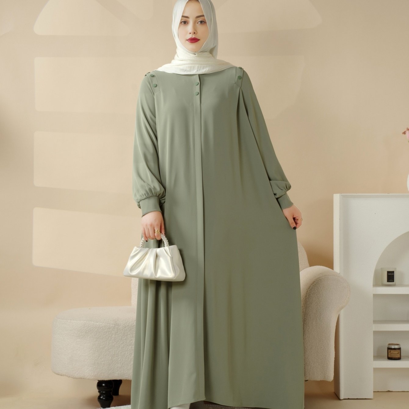 Elegant Macaron Color Shoulder Button Pullover Abaya Dress for Women - Long Sleeve, Solid Color, Non-Stretch Fabric, Regular Fit, Perfect for Ramadan, Prayer, and Muslim Style, Muslim Dress | Elegant Abaya | Nonstretch Fabric, Abay