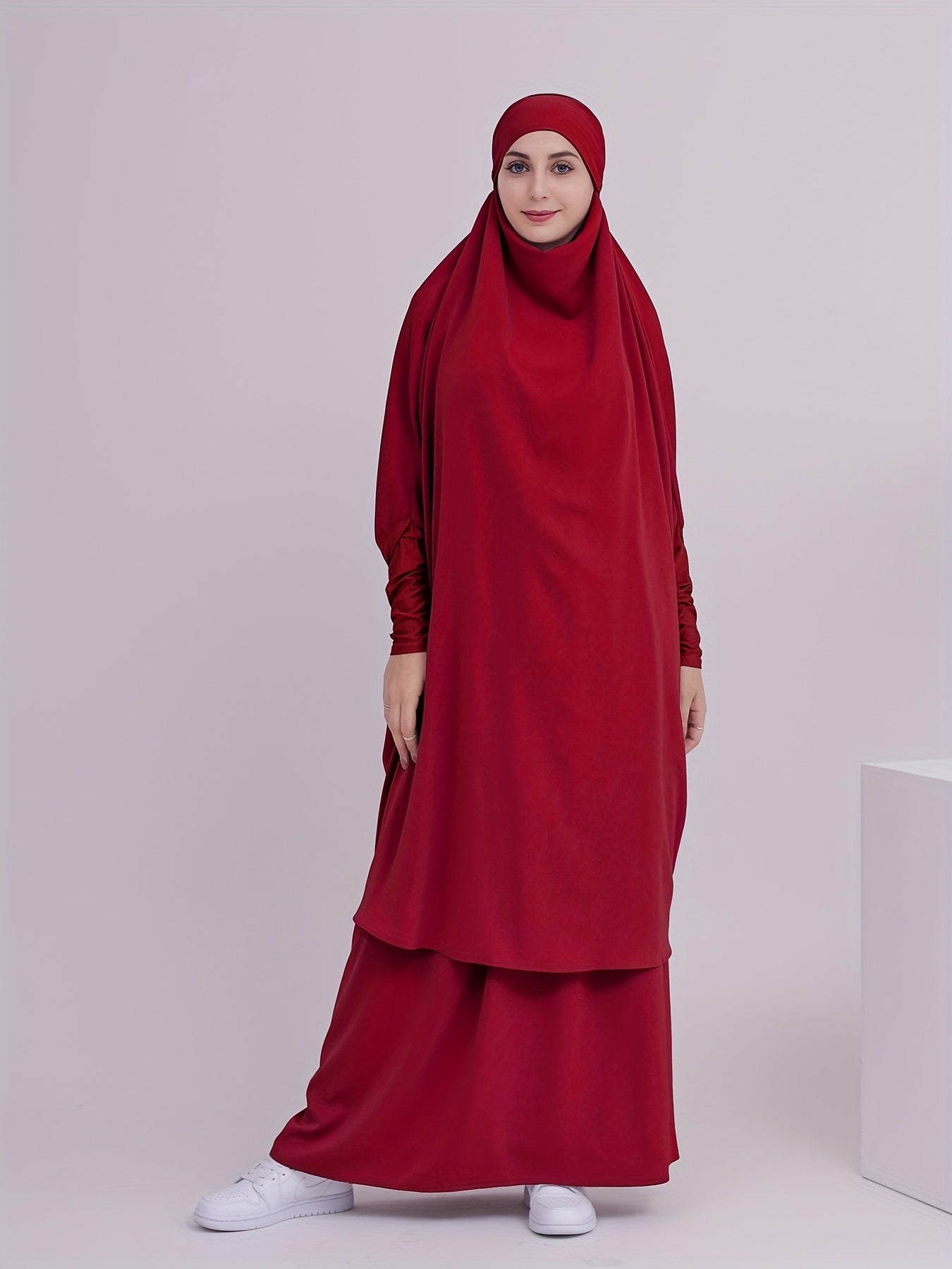 2pcs Dubai Islamic Muslim Women Jilbaab Abaya Long Skirt Pray Abaya Set for EID Ramadan