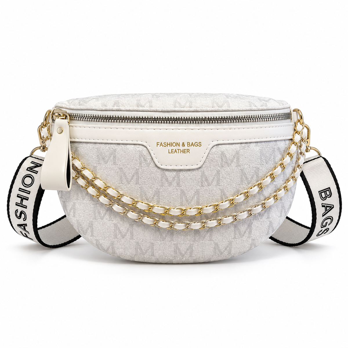 White Monogram Crossbody Bag With Chains