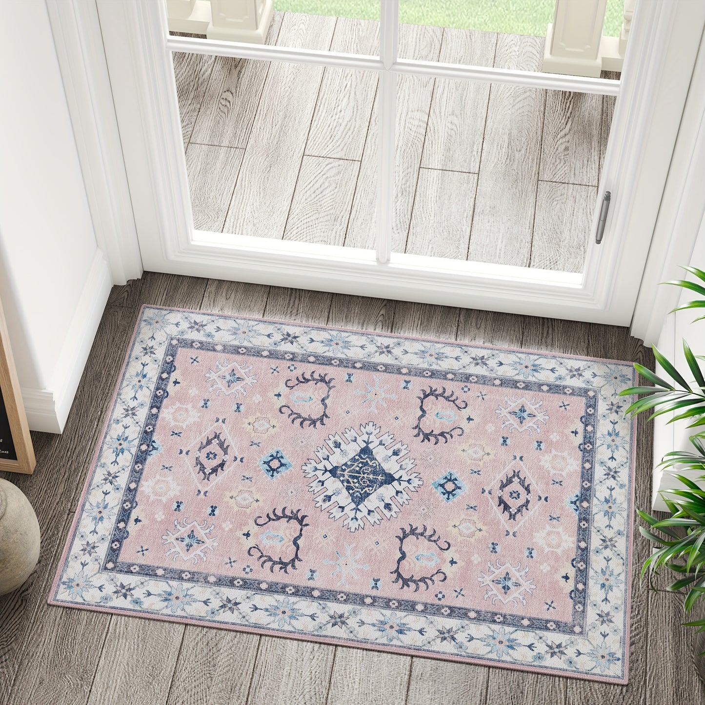 Boho-Chic Vintage Floral Area Rug - Non-Slip, Machine Washable Arabian Carpet, Low-Pile TPR & Polyester Blend, Perfect for Kitchen, Living Room, Bedroom, Dining Room