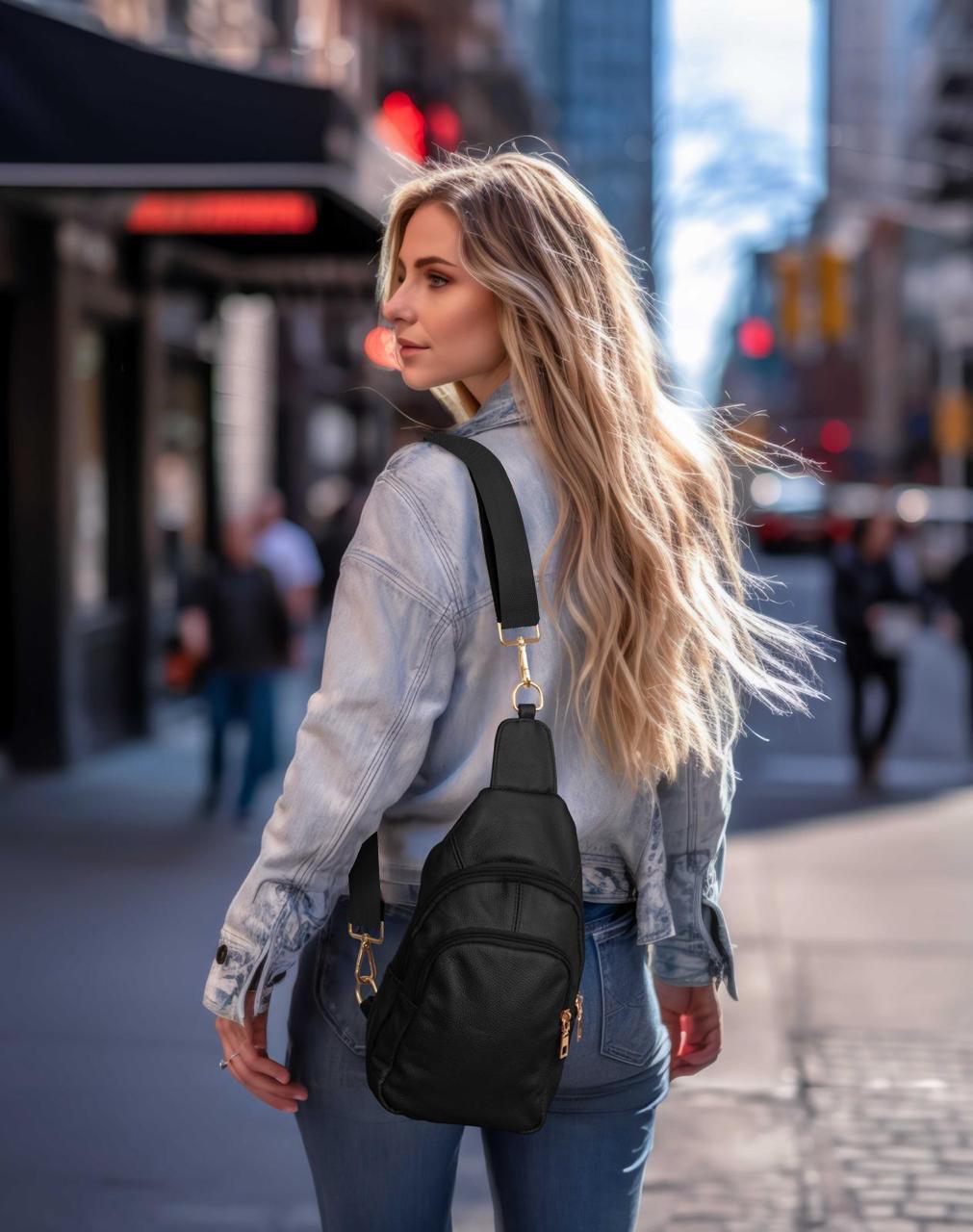 Real Leather Solid Strap Shoulder Sling Bag