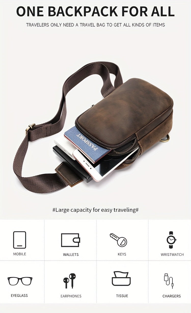 Leather Men Sling Bag, Small Crossbody Bags For Phone Daily Used Shoulder Bags, Sport Running Sling Bags, Leather Men Messenger Bag