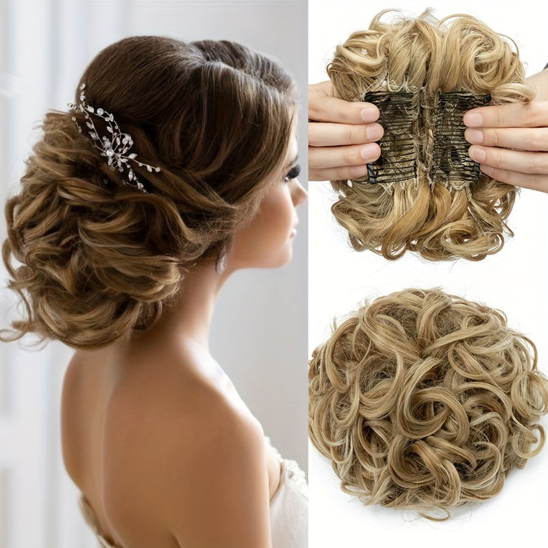 A Messy Short Lady's Hairstyle With A Clip-on Curly Hair Bun