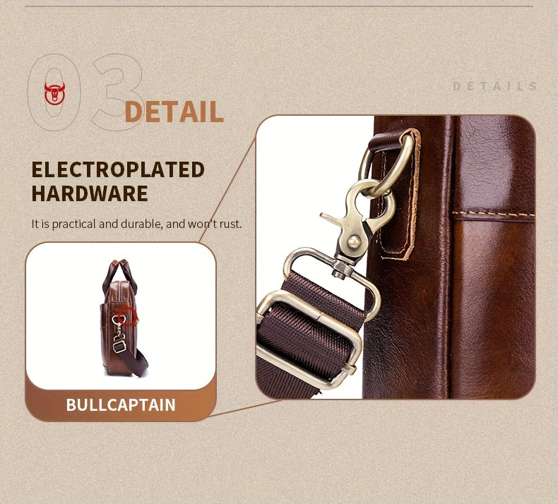 Men's Leather Multi-functional Briefcase Laptop Crossbody Bag, Men's Professional Business Bags For Work