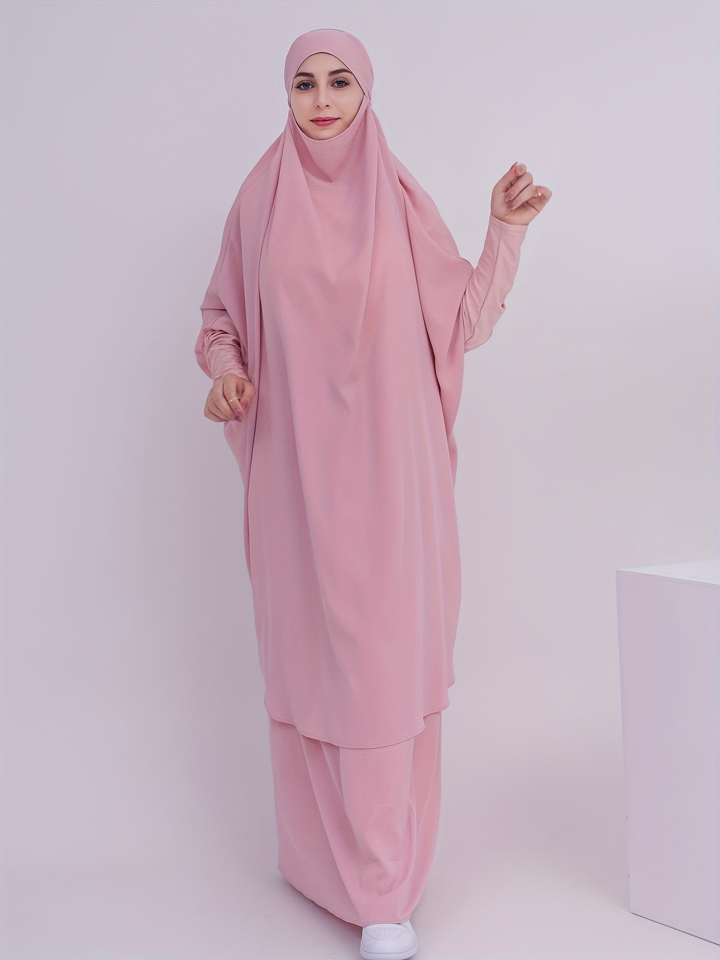 2pcs Dubai Islamic Muslim Women Jilbaab Abaya Long Skirt Pray Abaya Set for EID Ramadan