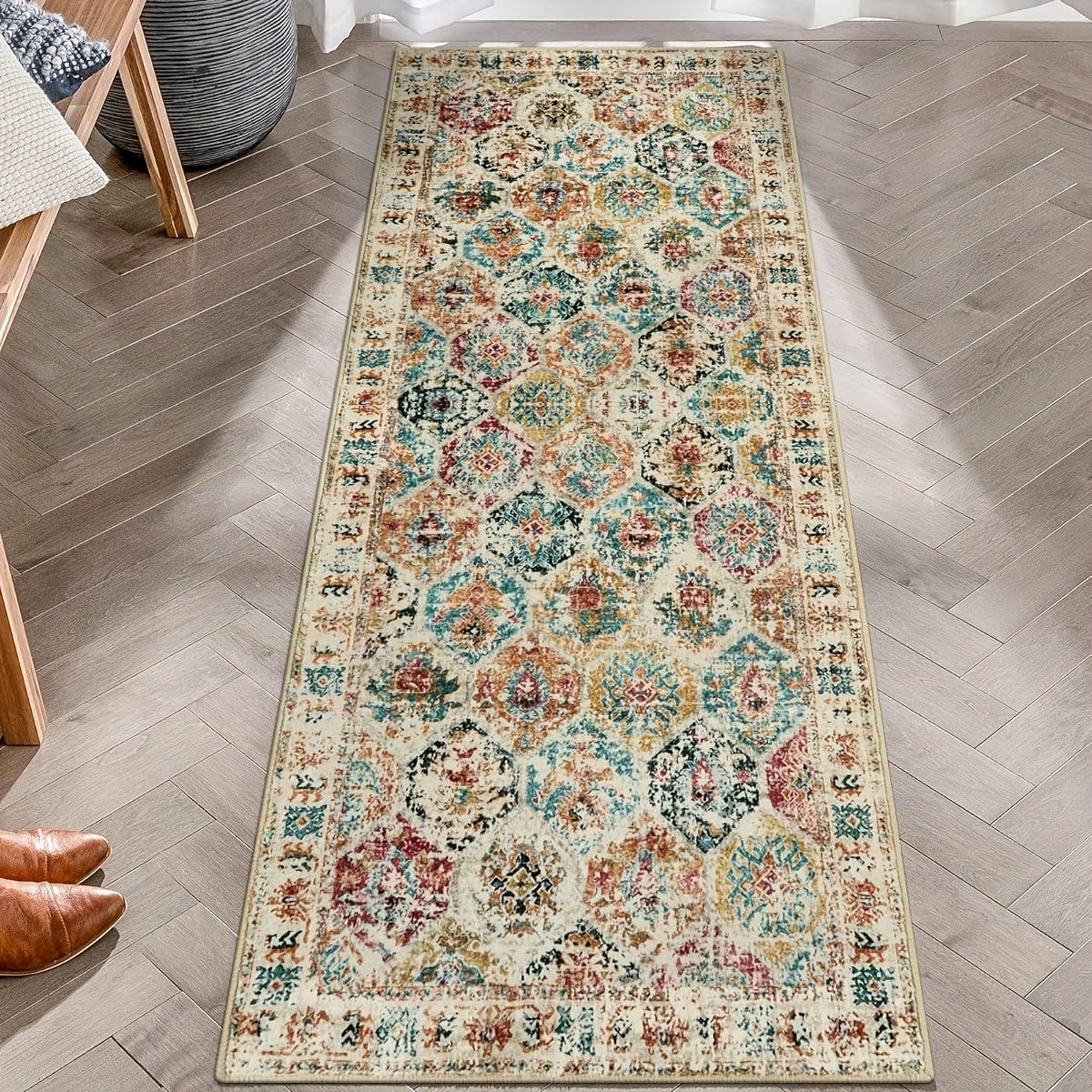 Washable Small Kitchen Rugs, Non Slip Indoor Entry Rug Front Door Mat, Moroccan Trellis Soft Rubber Backing Printed Throw Carpet For Bathroom Entryway Bedside