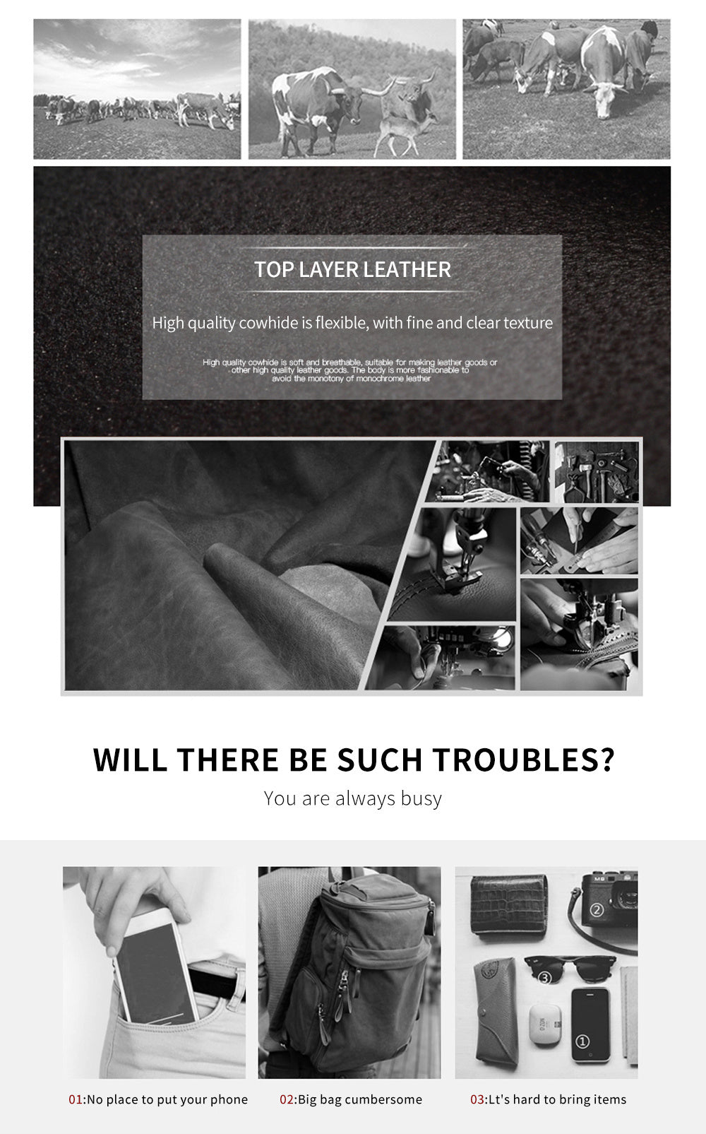 Men's Fashion Leather Crossbody Bag, Genuine Leather Top Layer Sling Cowhide, Retro Style, High-Quality Waist Pack