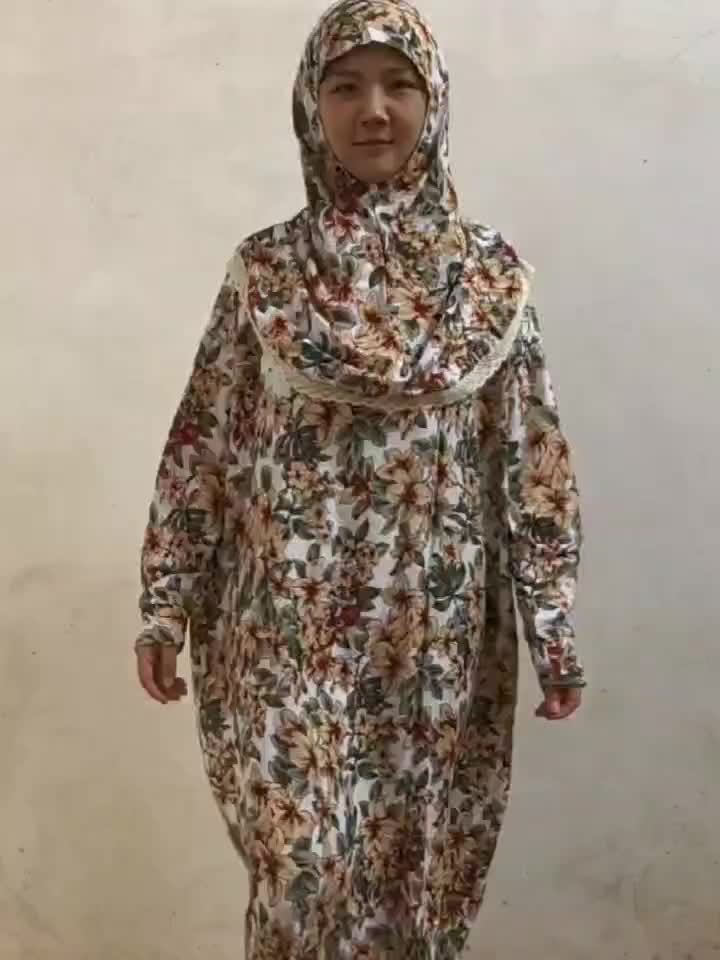 Plus Size Ramadan Floral Pattern Jibab Abaya Dress - Elegant Lace Trim, Long Sleeve, Prayer Dress with Hijab, Women's Modest Clothing for Special Occasions