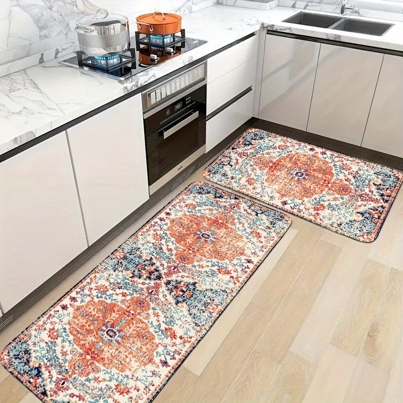 Bohemian Kitchen Mat, Bohemian Raggy Wind Mat, Indian Mat Corridor Running Mat, Flannel Soft And Comfortable Easy to Clean, Suitable for Bedroom Living Room Dining Room Kitchen Bathroom Porch Rug Floor Carpet, Laundry Room