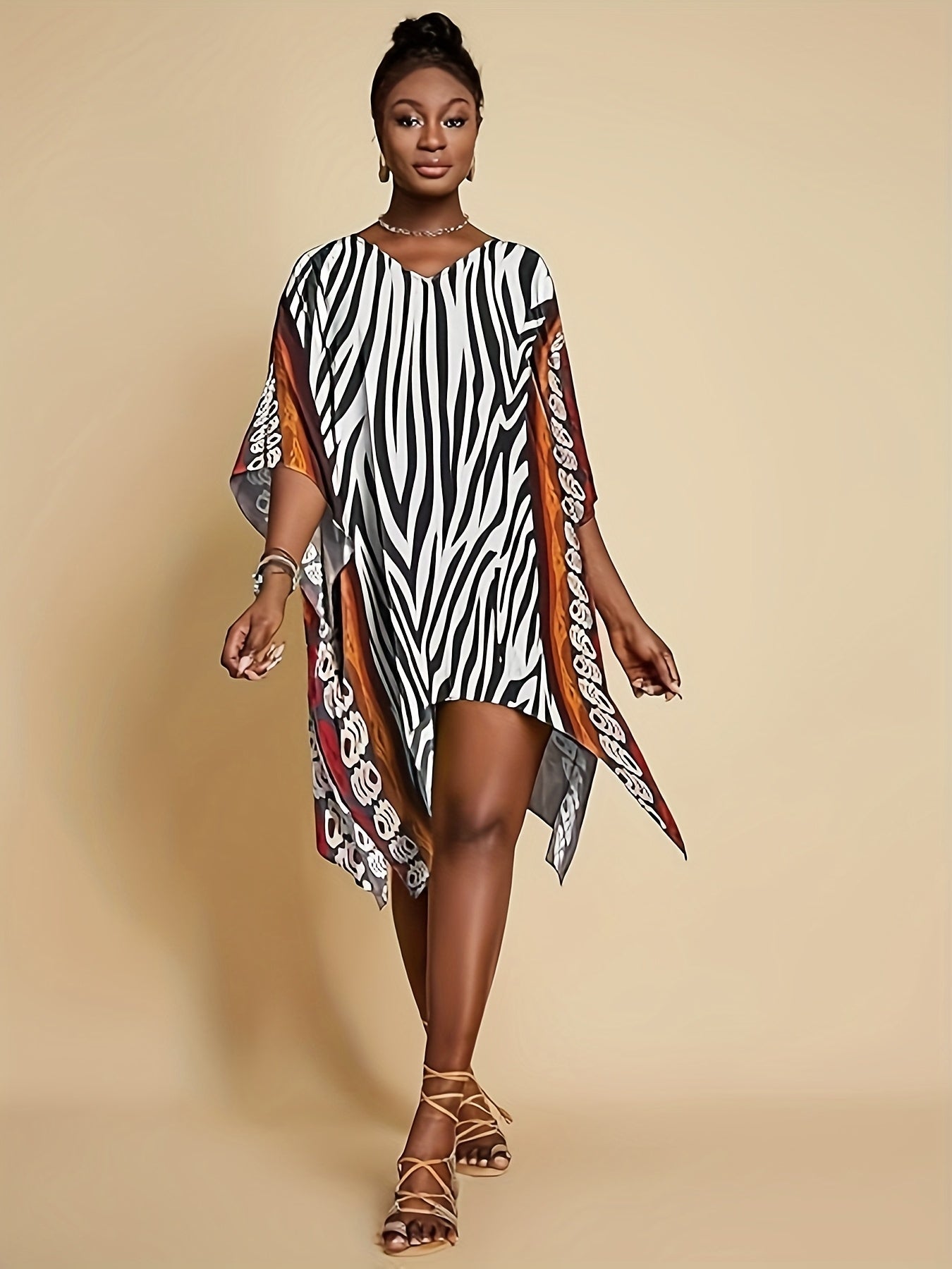 Short Kaftan Dresses For Women 2025 Swimsuit Cover Up Summer V Neck Kaftan Beach Dress Loungewear