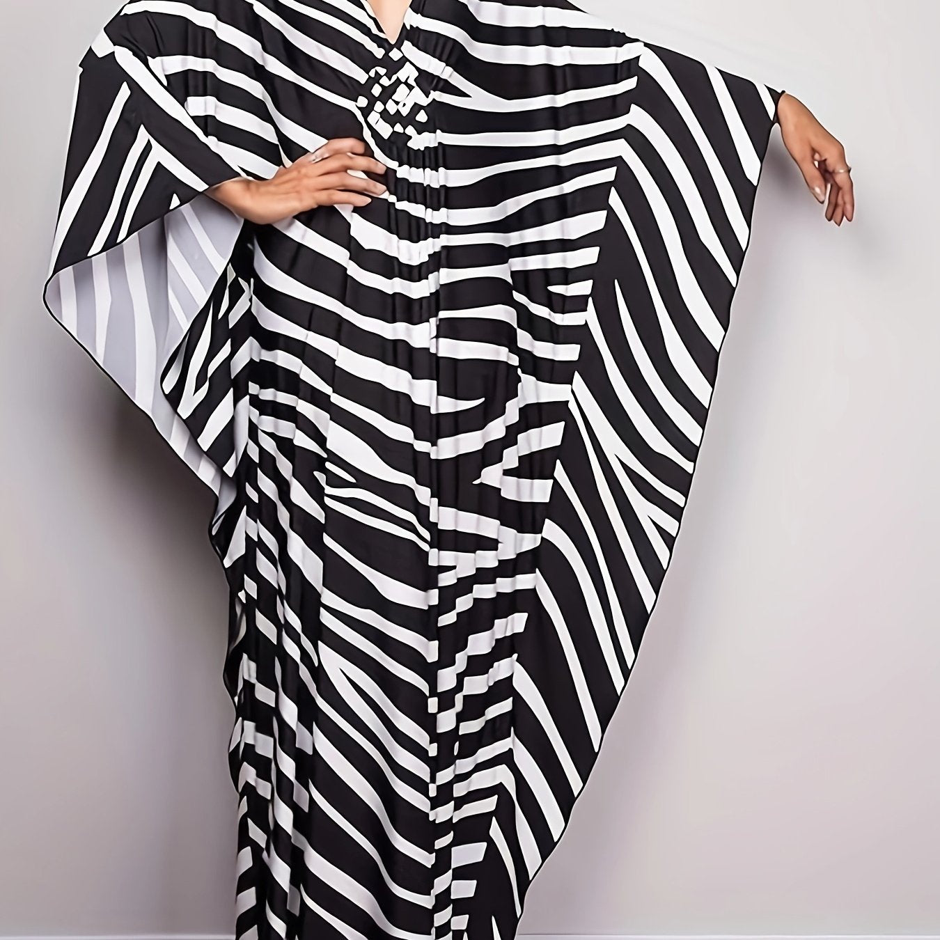 Plus Size, Women Ethnic Print Kaftan Beach Dress Plus Size Swimsuit Cover Up
