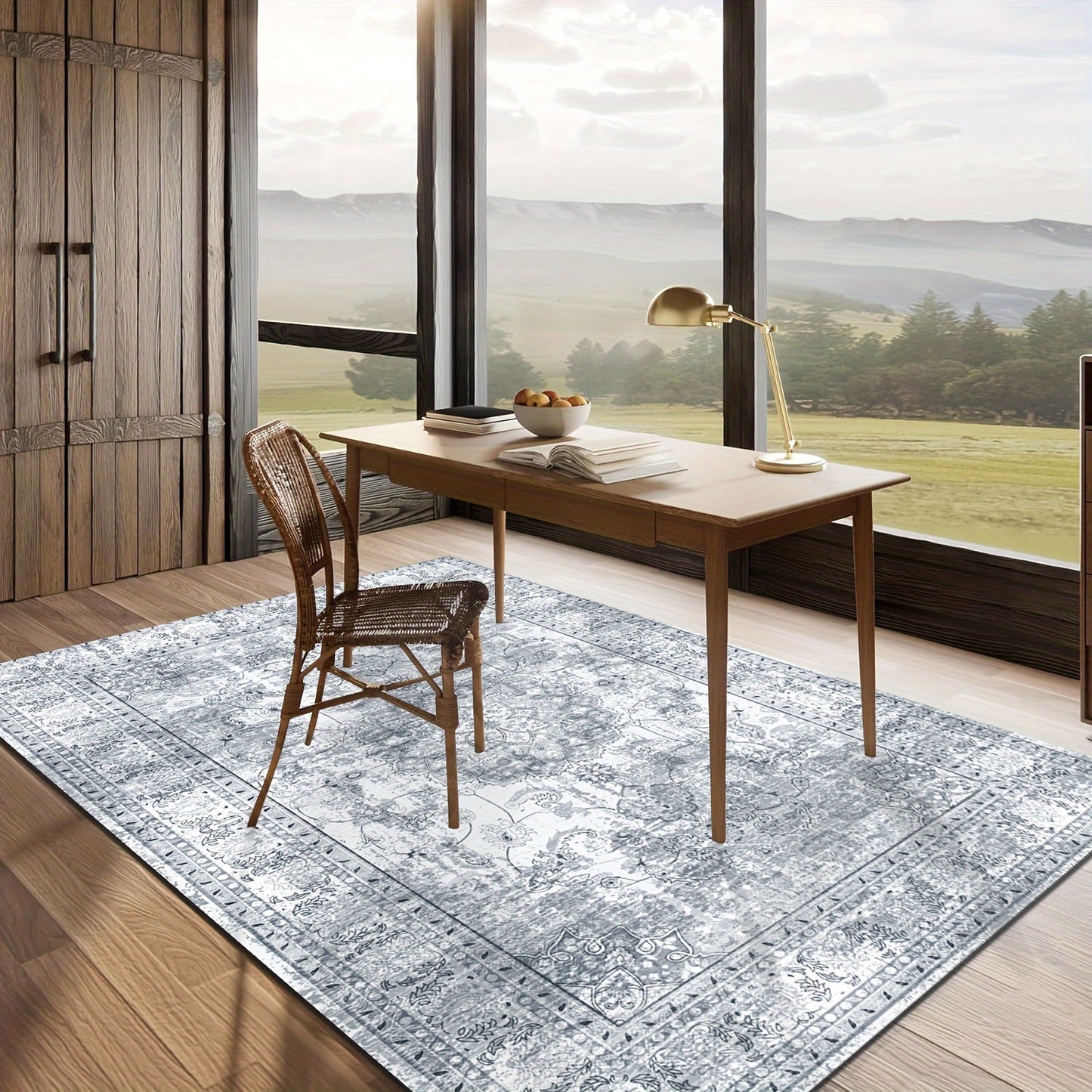 Area Rugs Boho Washable Area Rug For Bathroom, Bedroom, Large Area Rugs For Living Room Dining Room, Bohemian Vintage Non Slip Low Pile Indoor Accent Carpet For Home Office-blue Color Bathroom Mat