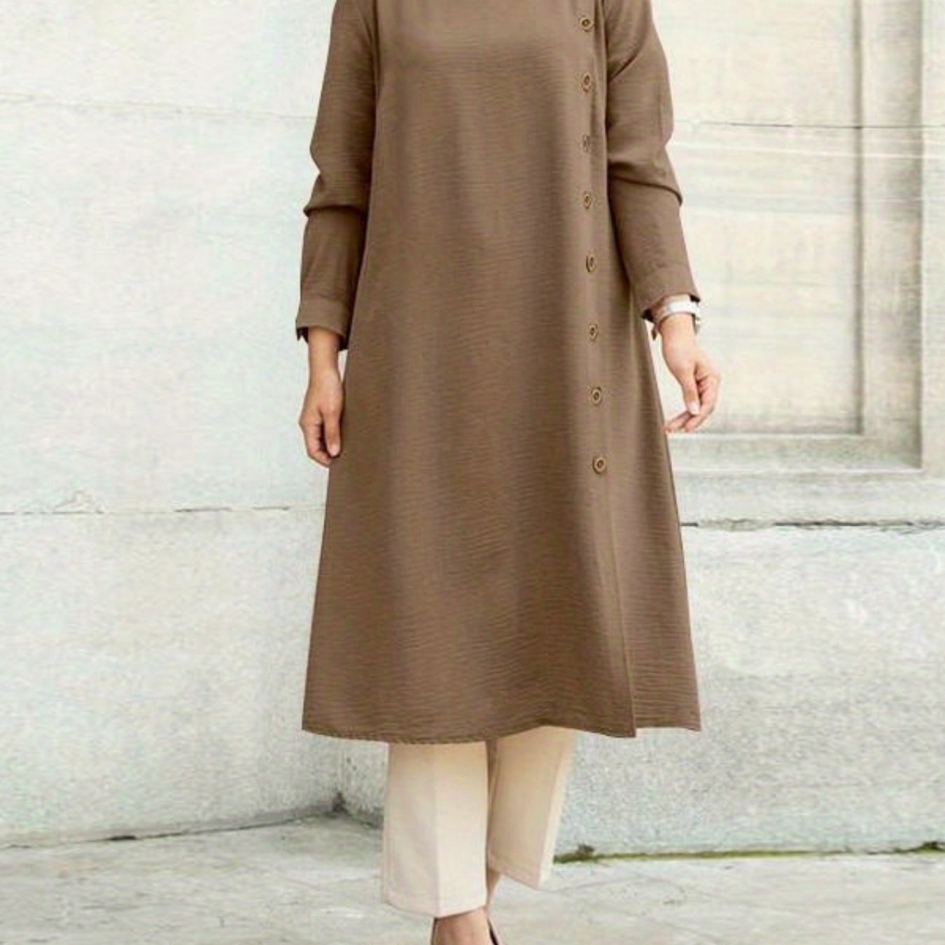 Women Kaftan Abaya Dress Elegant Solid Color Ethnic Style Long Sleeve
