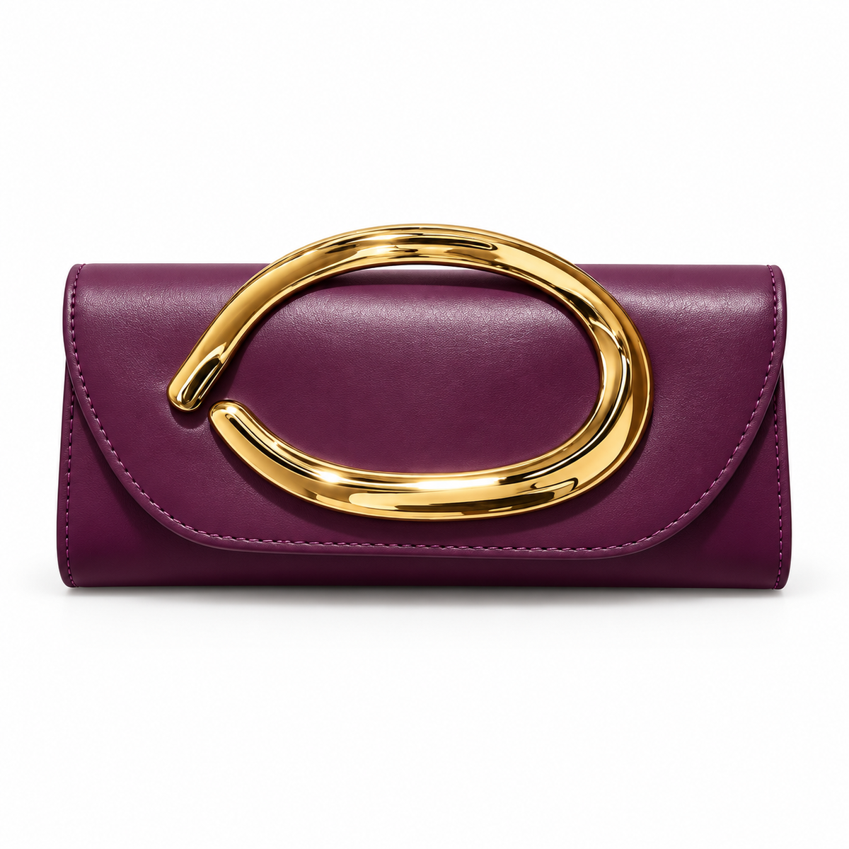 Elegant Plum Clutch With Golden Handle