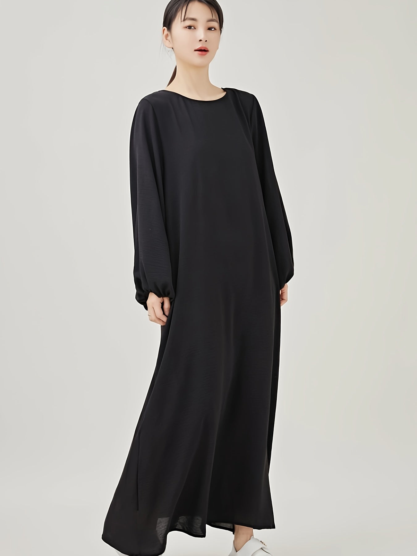 Polyester Muslim Pakistani Abaya - Comfortable, Casual, Solid Color with Bubble Pleats, Elastic Cuffs, Flowy Hem, Machine Washable