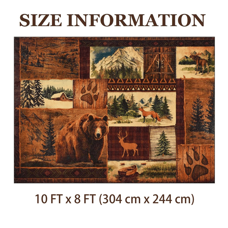 small house bear moose throwing carpet, area carpet in farmhouse style, used for living room and bedroom entrances, non slip washable soft brown floor carpet, retro rural wildlife home decoration area carpet