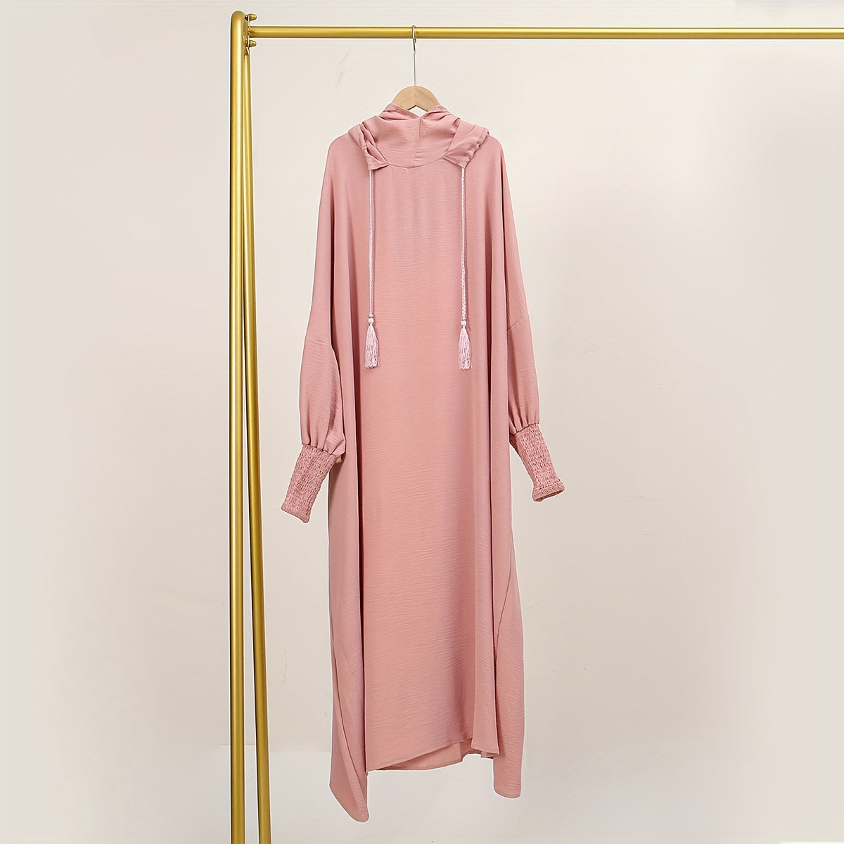 Elegant Solid Brown Crinkle Polyester Jibab Abaya with Hood - Breathable Loose Fit Women's Casual Hijab Dress for Outdoor Wear, Comfortable Wear | Flowing Garment | Smooth Texture