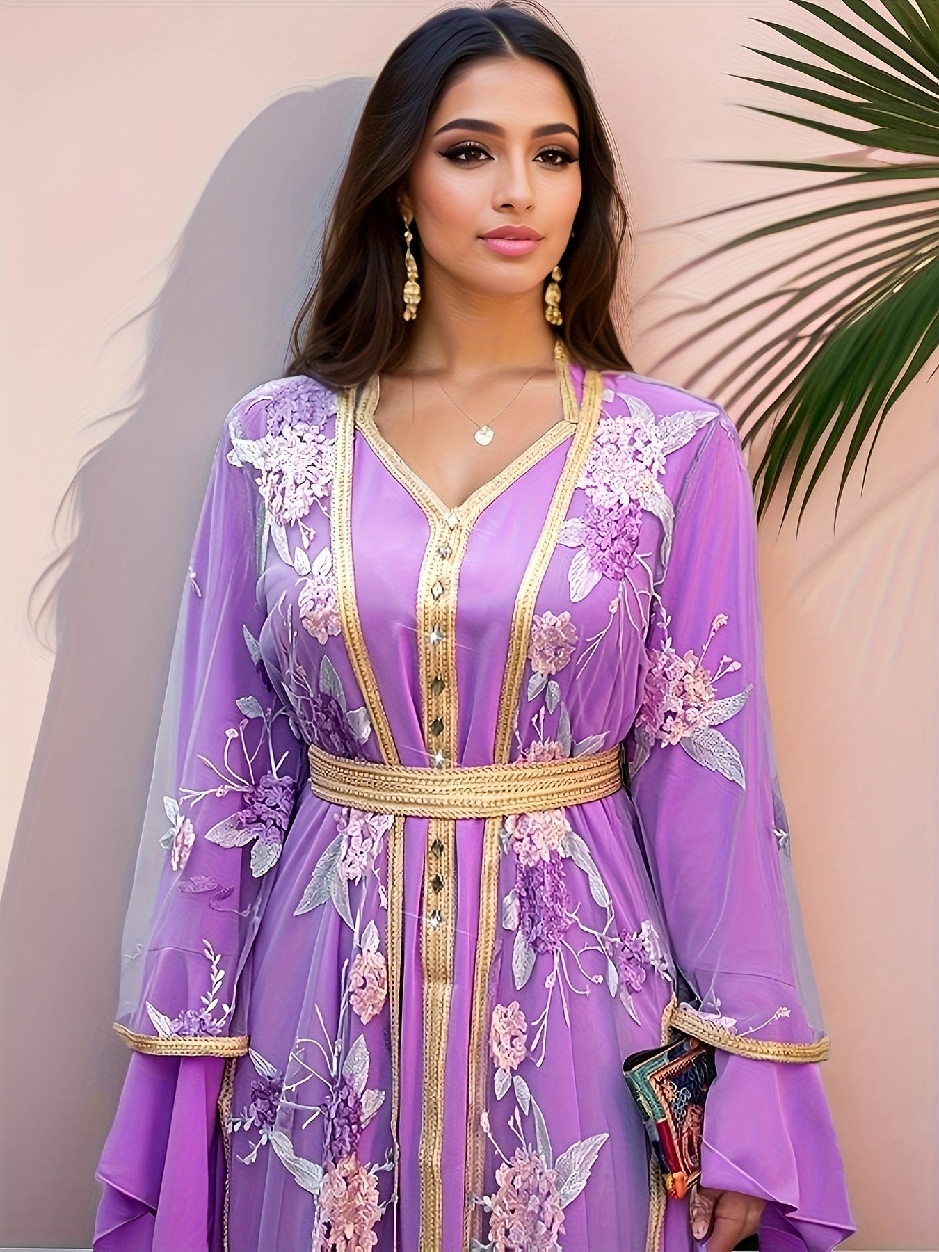 Women's Lace Overlay Two-Piece Set Casual Fashion Middle Eastern Abaya Dress