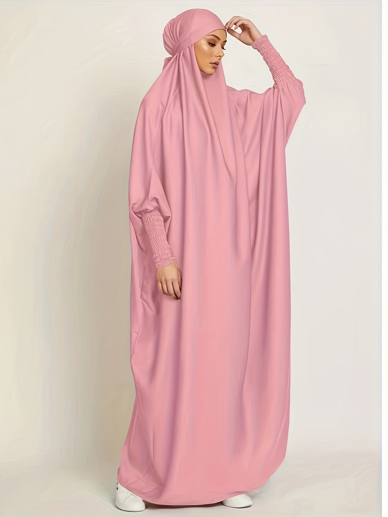 Long Sleeve Solid Color Jibab Abaya - Women's Traditional Arabian Polyester Robe with Tie Back, 95% Polyester 5% Elastane, 135g/m² - Muslim Nida Hijab Dress